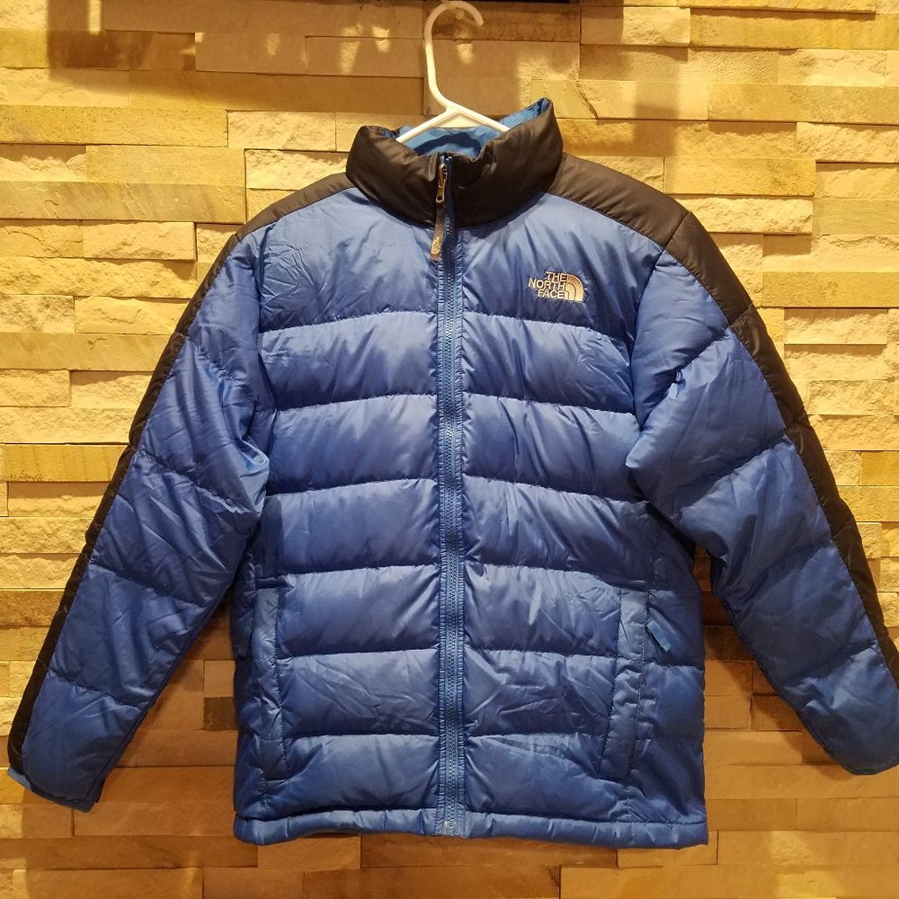 North Face Mens Small Blue Puffer Jacket Goose Down Winter Heavy Coat Ski Black - Picture 1 of 5